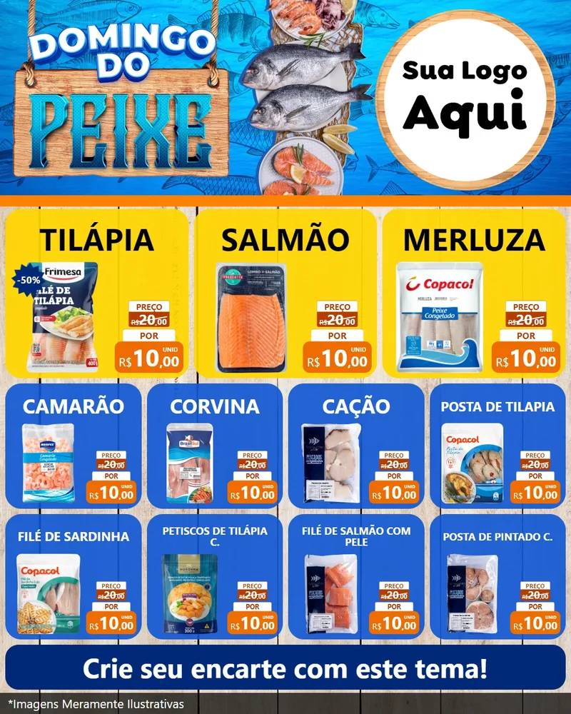 Modelo de Rede Social para Feed Instagram com o tema Domingo do Peixe para Peixaria