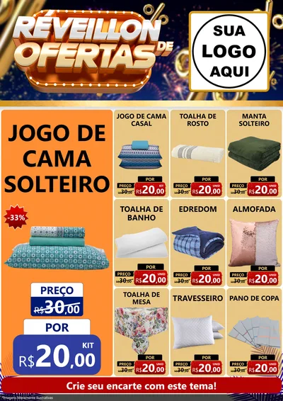 Modelo de Encarte para Encarte A4 Vertical com o tema Réveillon de Ofertas para Cama, Mesa e Banho