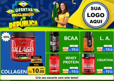 Modelo de Encarte para Encarte A4 Horizontal com o tema Ofertas Proclamação da República para Suplementos alimentares
