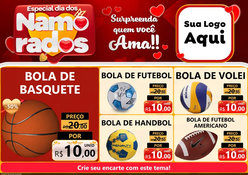 Modelo de Encarte para Encarte A4 Horizontal com o tema Especial Dia dos Namorados para Artigos Esportivos