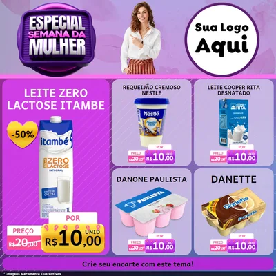 Modelo de Rede Social para Feed Facebook com o tema Especial Semana da Mulher para Frios e Laticínios