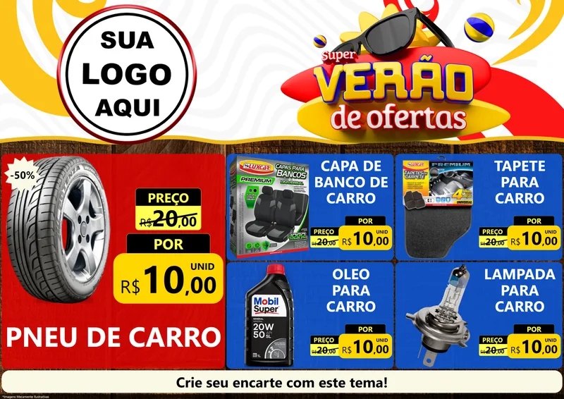 Modelo de Encarte para Encarte A4 Horizontal com o tema Super Verão de Ofertas para Auto peças