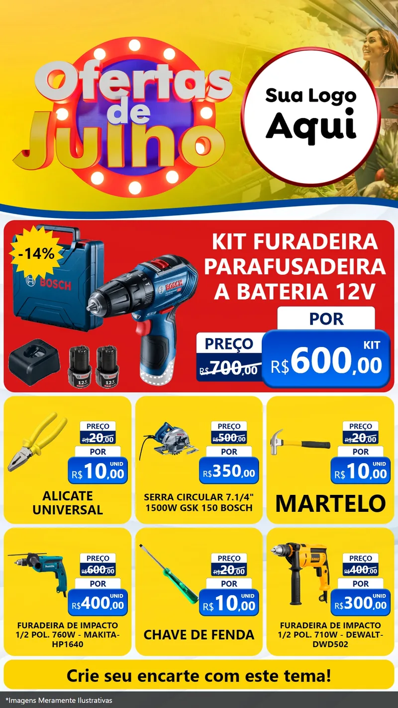 Modelo de Rede Social para Stories com o tema Ofertas de Julho para Maquinas e Ferramentas