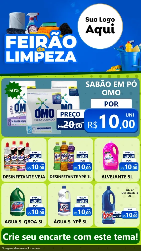 Modelo de Rede Social para Stories com o tema Feirão da Limpeza para Produtos de Limpeza
