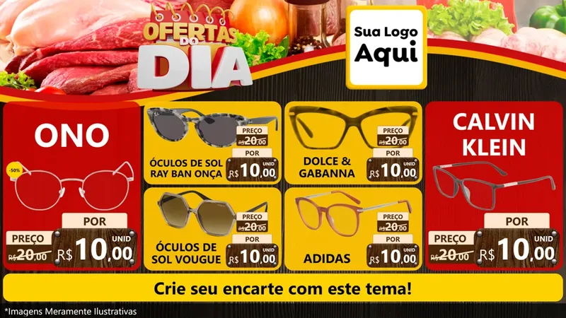 Modelo de TV para TV Horizontal com o tema Ofertas do Dia para Óticas