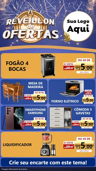 Modelo de TV para TV Vertical com o tema Réveillon de Ofertas para Móveis e Eletro