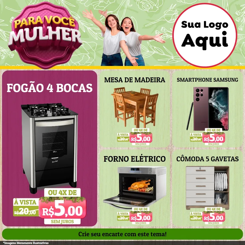 Modelo de Rede Social para Feed Facebook com o tema Para Você Mulher para Móveis e Eletro