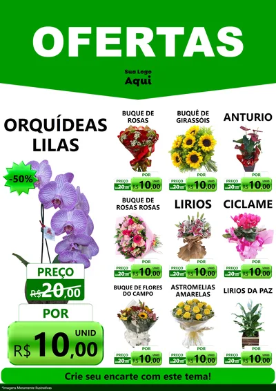 Modelo de Encarte para Encarte A4 Vertical com o tema Ofertas Verde Cartaz para Floricultura e jardim