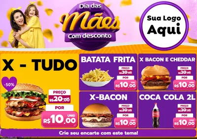 Modelo de Encarte para Encarte A4 Horizontal com o tema Dia das Mães com Desconto para Hamburgueria