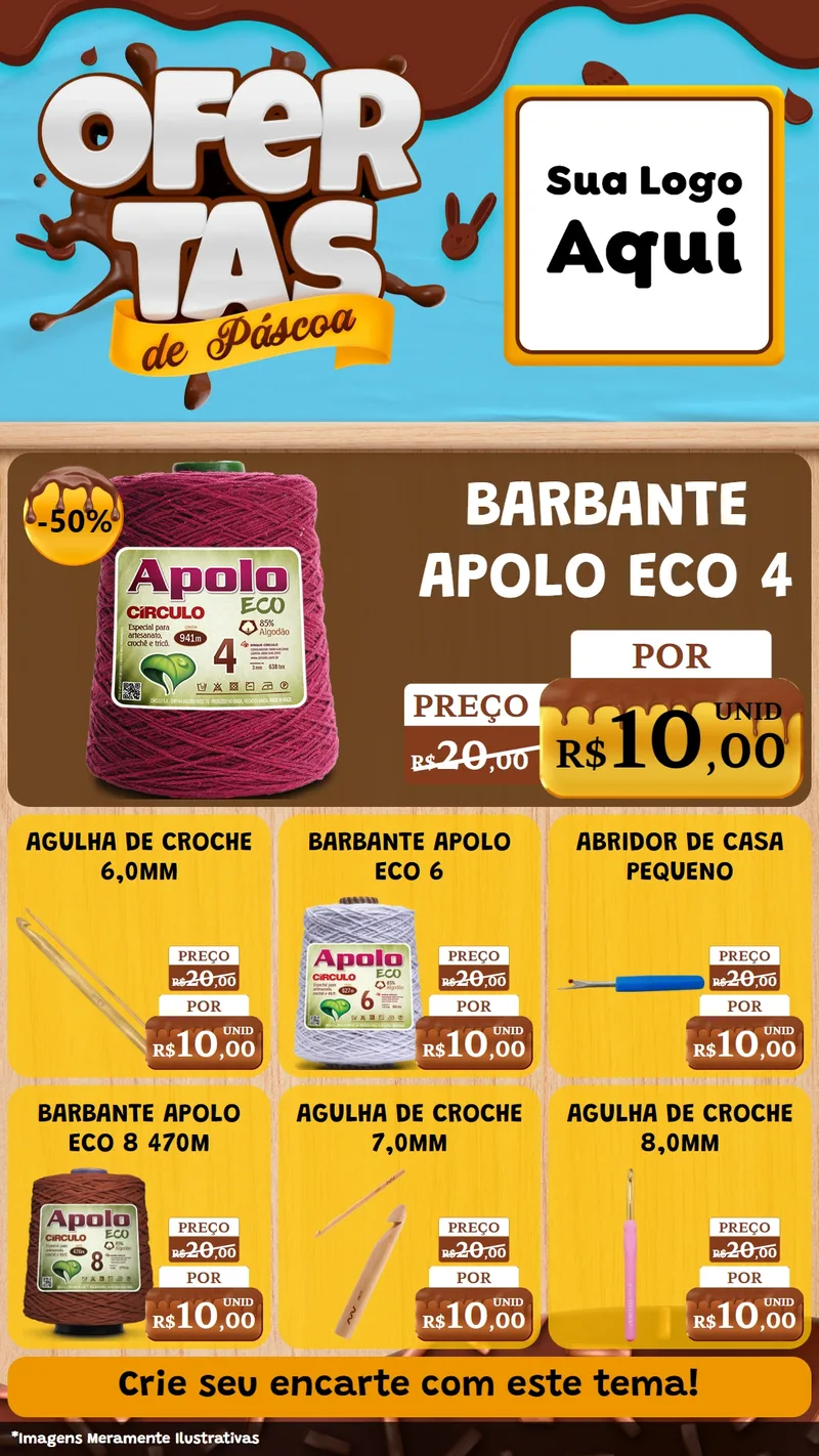 Modelo de Rede Social para Stories com o tema Ofertas de Páscoa para Armarinho e Aviamentos