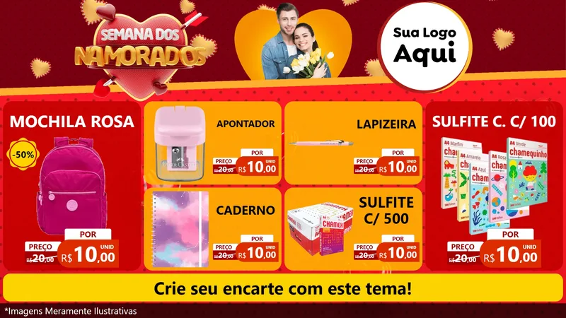 Modelo de TV para TV Horizontal com o tema Semana dos Namorados para Papelaria