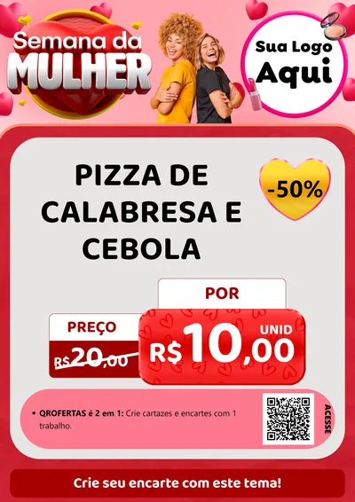 Modelo de Cartaz para Cartaz A4 Vertical com o tema Semana da Mulher para Pizzaria