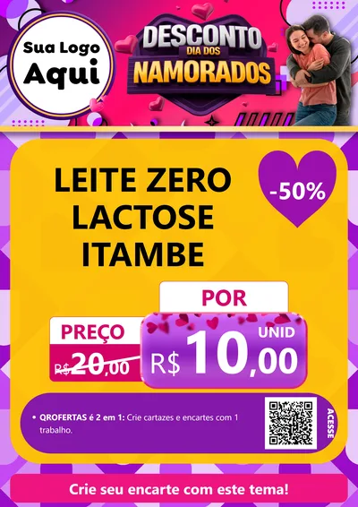 Modelo de Cartaz para Cartaz A4 Vertical com o tema Desconto Dia dos Namorados para Frios e Laticínios
