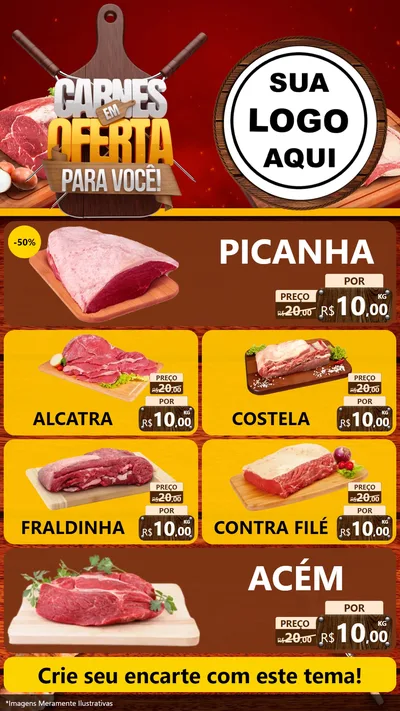 Modelo de TV para TV Vertical com o tema Carnes em Oferta Para Você para Açougue