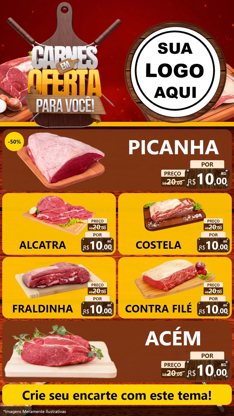 Modelo de TV para TV Vertical com o tema Carnes em Oferta Para Você para Açougue