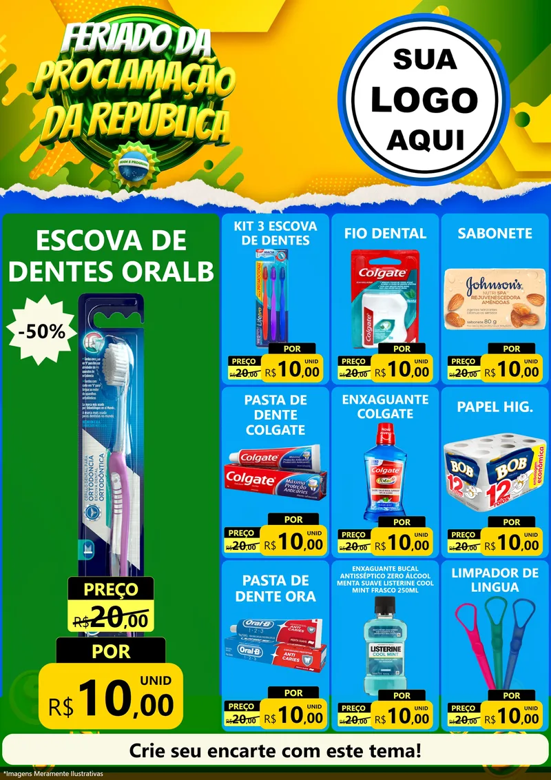 Modelo de Encarte para Encarte A4 Vertical com o tema Feriado da Proclamação da República para Higiene Pessoal