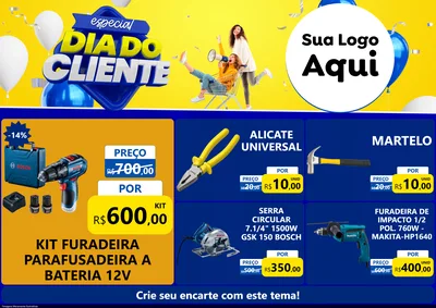 Modelo de Encarte para Encarte A4 Horizontal com o tema Especial Dia do Cliente para Maquinas e Ferramentas