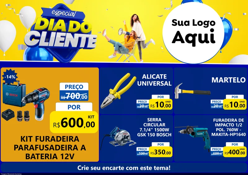 Modelo de Encarte para Encarte A4 Horizontal com o tema Especial Dia do Cliente para Maquinas e Ferramentas