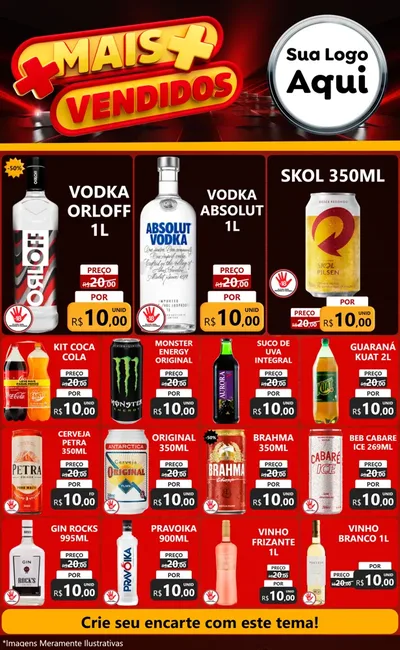 Modelo de Encarte para Encarte Grande com o tema Mais Vendidos para Distribuidora de bebidas