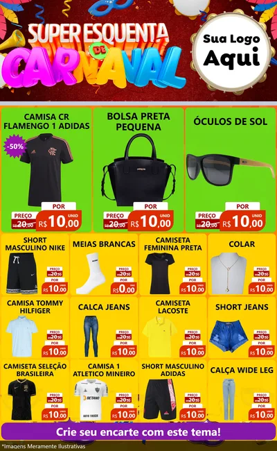 Modelo de Encarte para Encarte Grande com o tema Super Esquenta de Carnaval para Roupas e acessórios
