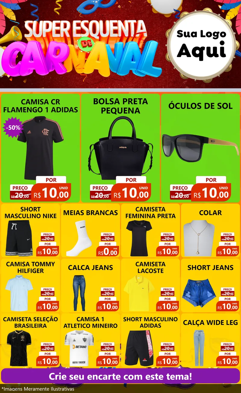 Modelo de Encarte para Encarte Grande com o tema Super Esquenta de Carnaval para Roupas e acessórios