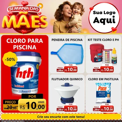 Modelo de Rede Social para Feed Facebook com o tema Semana das Mães para Produtos para Piscina