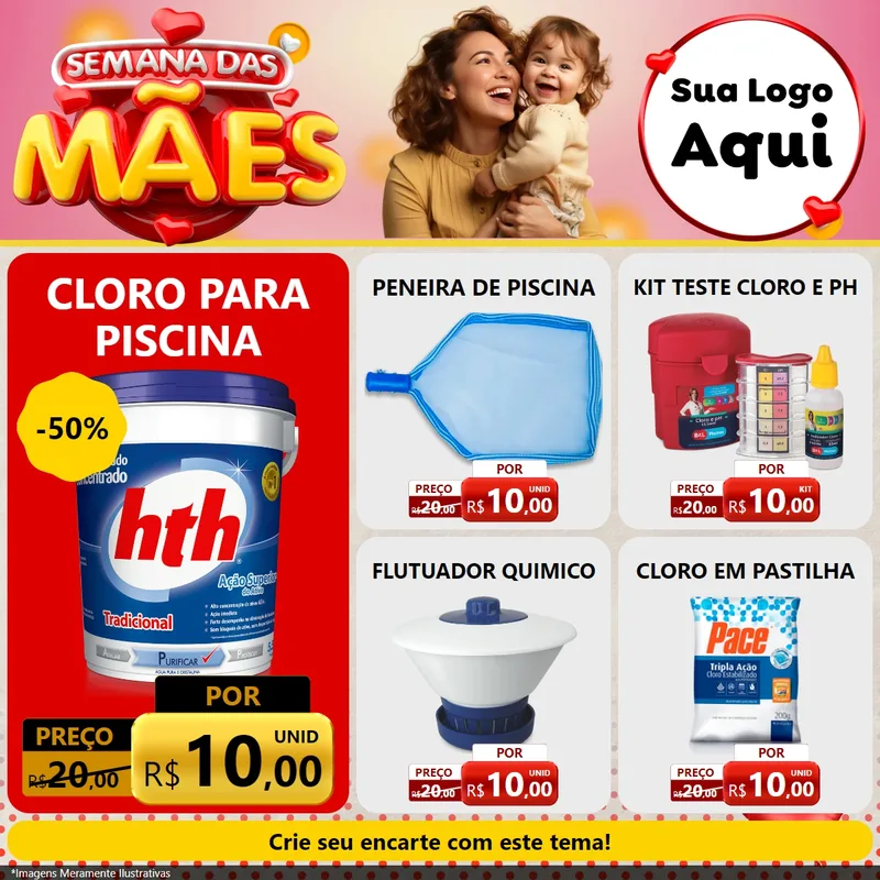 Modelo de Rede Social para Feed Facebook com o tema Semana das Mães para Produtos para Piscina