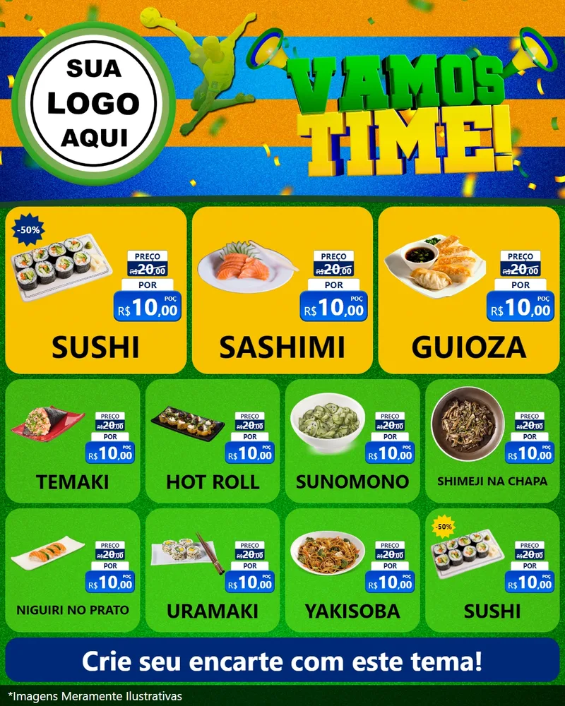 Modelo de Rede Social para Feed Instagram com o tema Vamos Time! para Comida japonesa