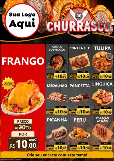 Modelo de Encarte para Encarte A4 Vertical com o tema Fim de Semana do Churrasco para Assados