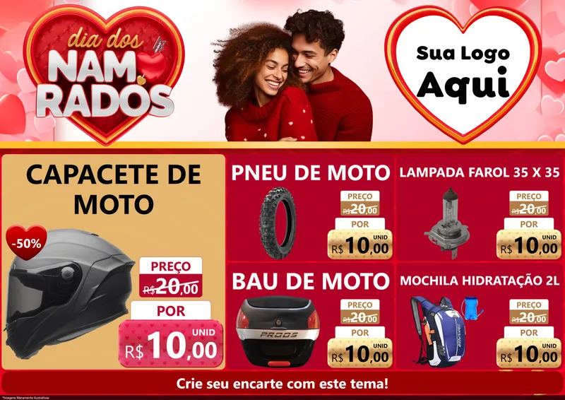 Modelo de Encarte para Encarte A4 Horizontal com o tema Dia dos Namorados para Moto peças