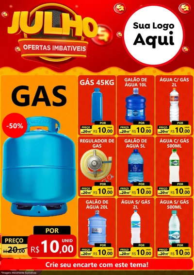Modelo de Encarte para Encarte A4 Vertical com o tema Julho Ofertas Imbatíveis para Água e gás