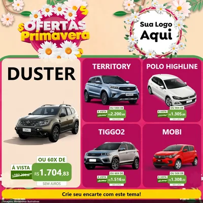 Modelo de Rede Social para Feed Facebook com o tema Ofertas de Primavera para Concessionaria de Carros