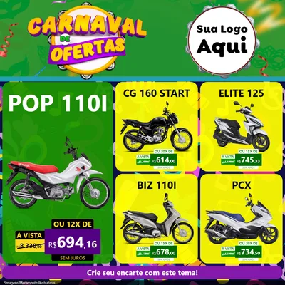 Modelo de Rede Social para Feed Facebook com o tema Carnaval de Ofertas para Concessionaria de Motos