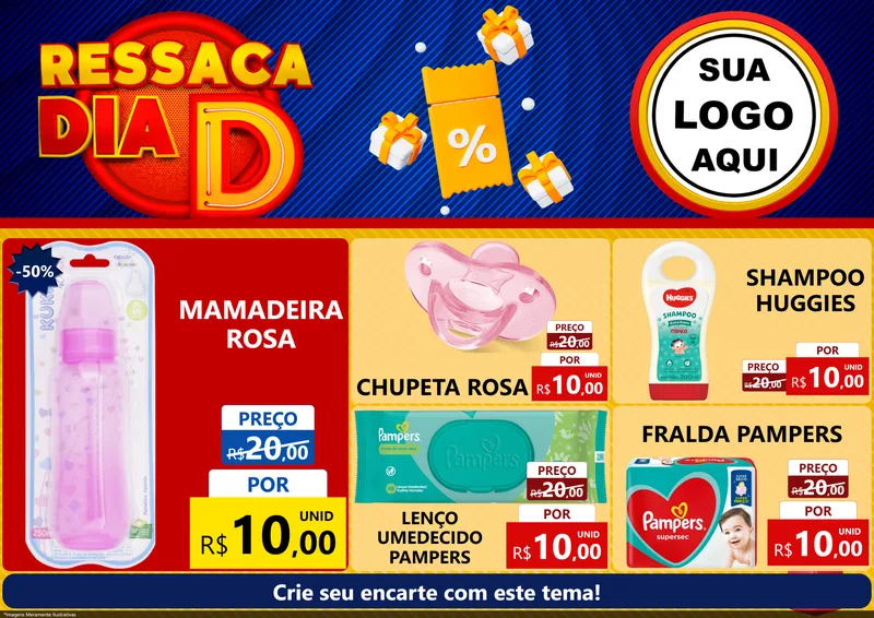 Modelo de Encarte para Encarte A4 Horizontal com o tema Ressaca Dia D para Bebês