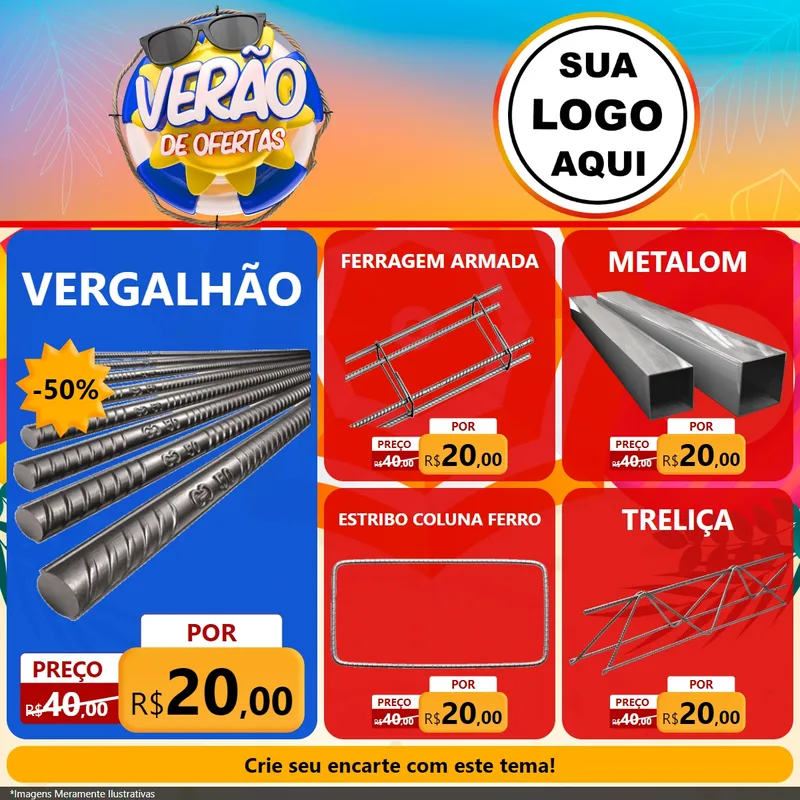Modelo de Rede Social para Feed Facebook com o tema Verão de Ofertas para Ferragens