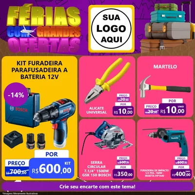 Modelo de Rede Social para Feed Facebook com o tema Férias com Grandes Ofertas para Maquinas e Ferramentas