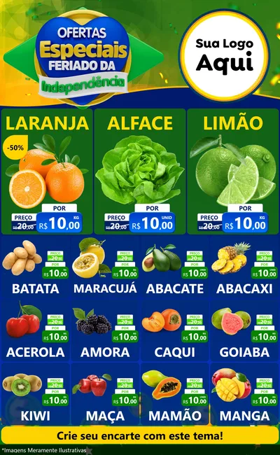 Modelo de Encarte para Encarte Grande com o tema Ofertas Especiais Feriado da Independência para Hortifrúti