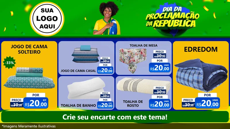 Modelo de TV para TV Horizontal com o tema Dia Da Proclamação Da República para Cama, Mesa e Banho