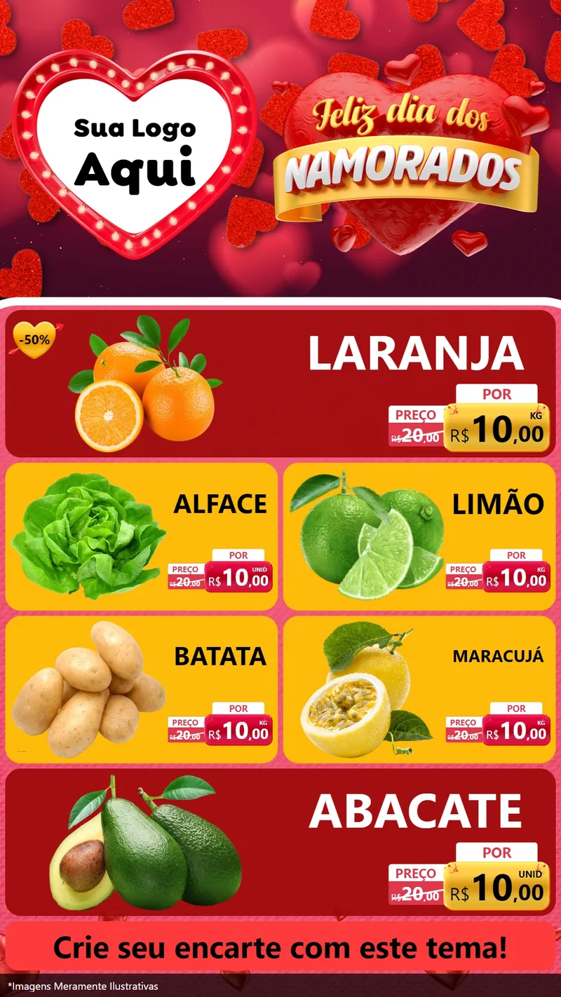 Modelo de TV para TV Vertical com o tema Feliz Dia Dos Namorados para Hortifrúti