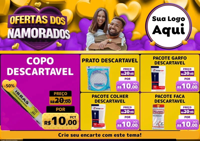 Modelo de Encarte para Encarte A4 Horizontal com o tema Oferta Dos Namorados para Embalagens