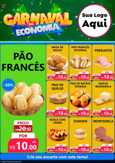 Modelo de Encarte para Encarte A4 Vertical com o tema Carnaval da Economia para Padaria