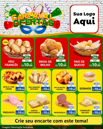 Modelo de Rede Social para Feed Instagram com o tema Carnaval de Ofertas para Padaria