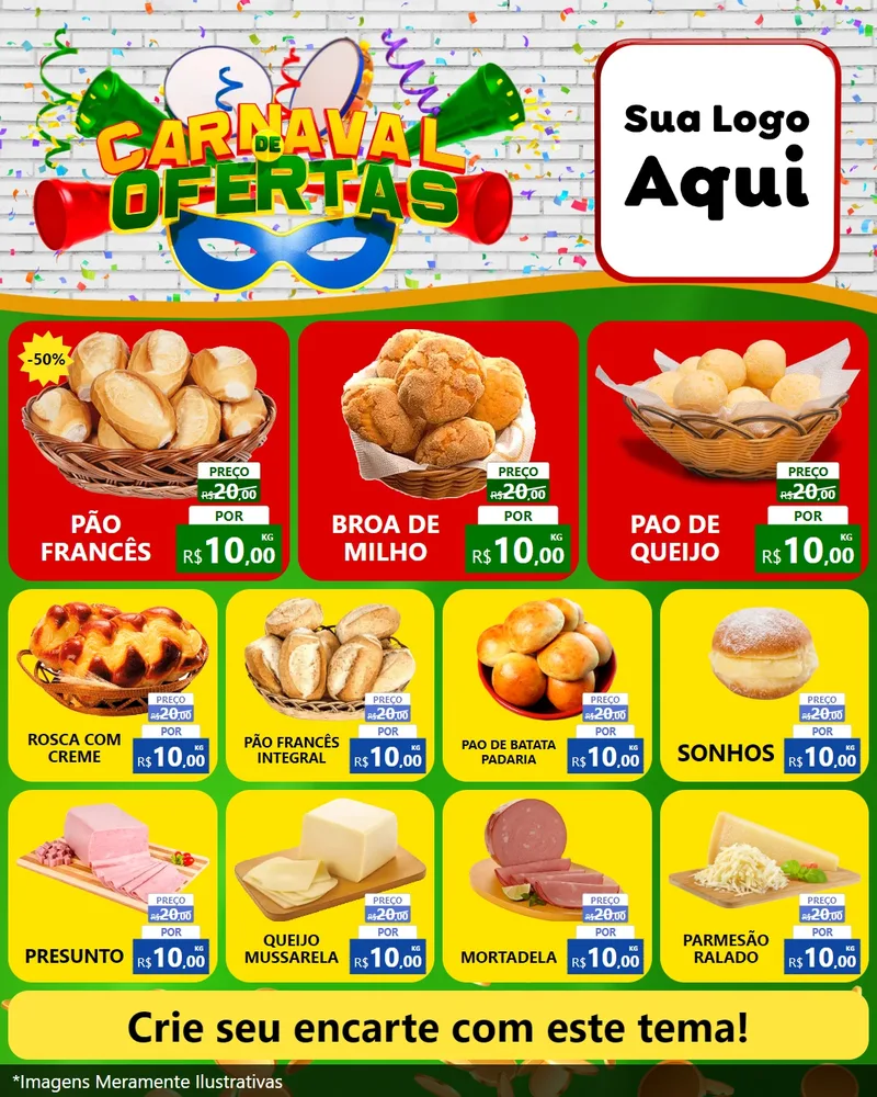 Modelo de Rede Social para Feed Instagram com o tema Carnaval de Ofertas para Padaria