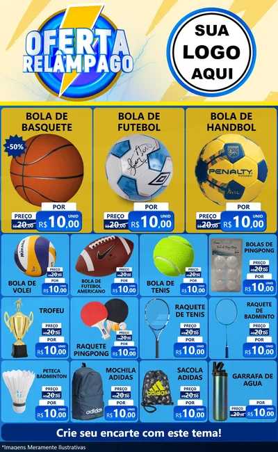 Modelo de Encarte para Encarte Grande com o tema Oferta Relâmpago para Artigos Esportivos