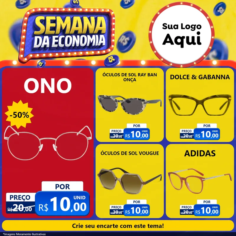 Modelo de Rede Social para Feed Facebook com o tema Semana da Economia para Óticas