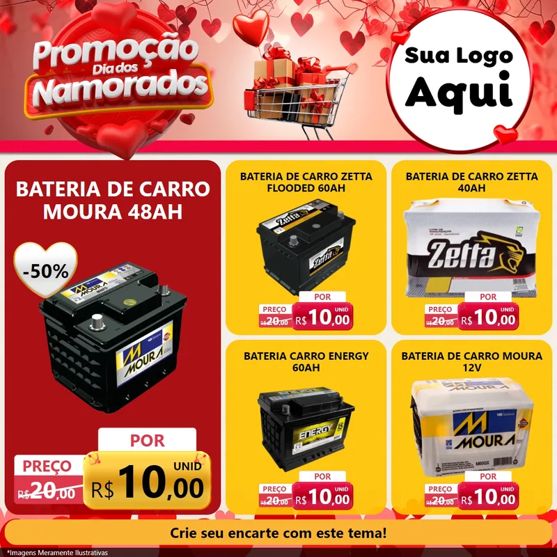 Modelo de Rede Social para Feed Facebook com o tema Promoção Dia dos Namorados para Baterias Elétricas