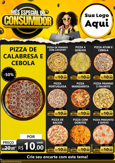 Modelo de Encarte para Encarte A4 Vertical com o tema Mês Especial do Consumidor para Pizzaria