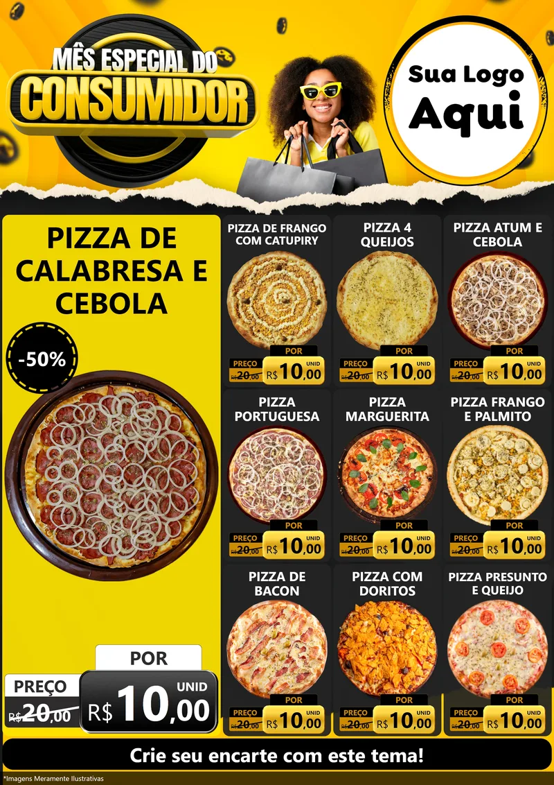 Modelo de Encarte para Encarte A4 Vertical com o tema Mês Especial do Consumidor para Pizzaria