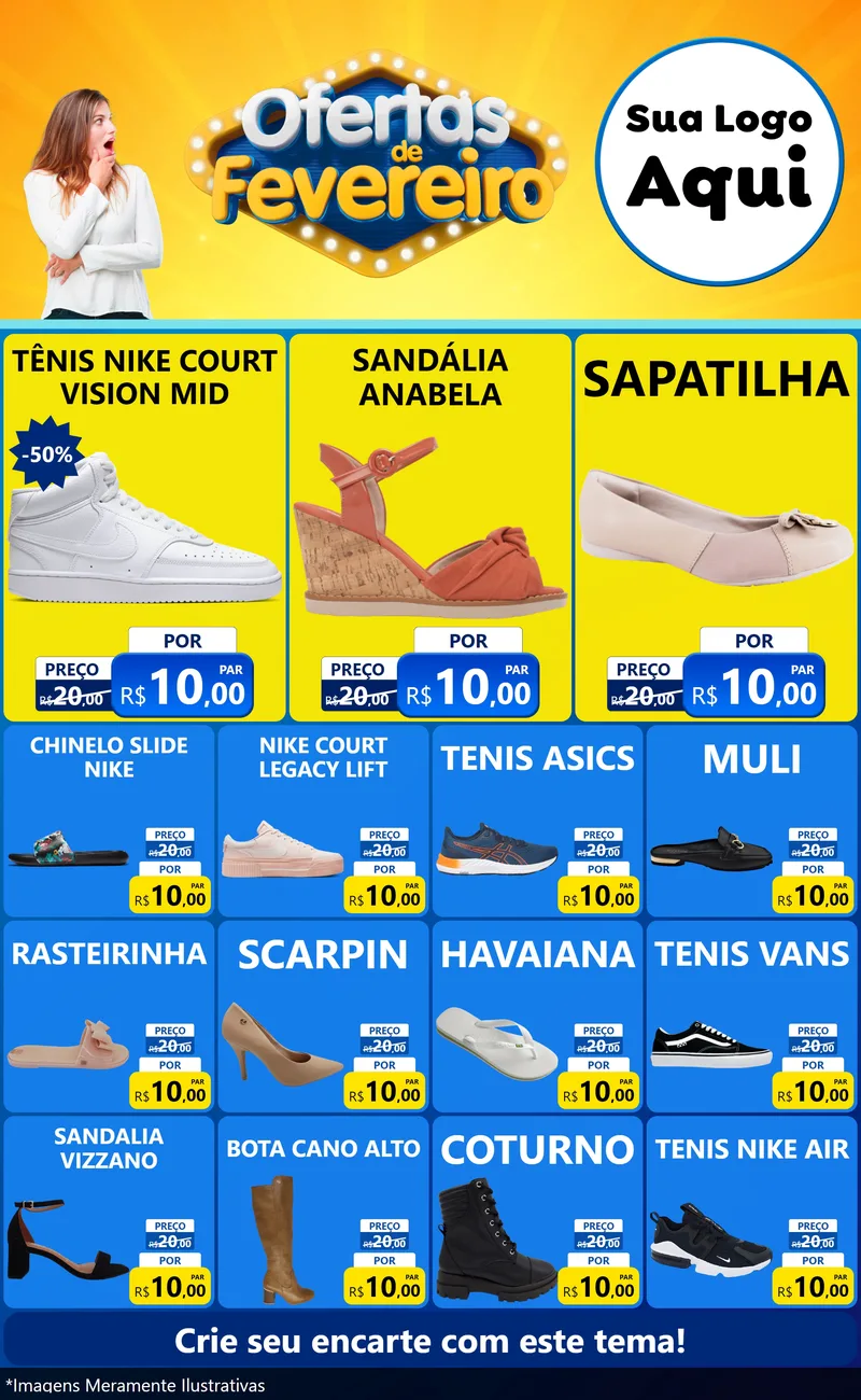 Modelo de Encarte para Encarte Grande com o tema Ofertas de Fevereiro para Calçados
