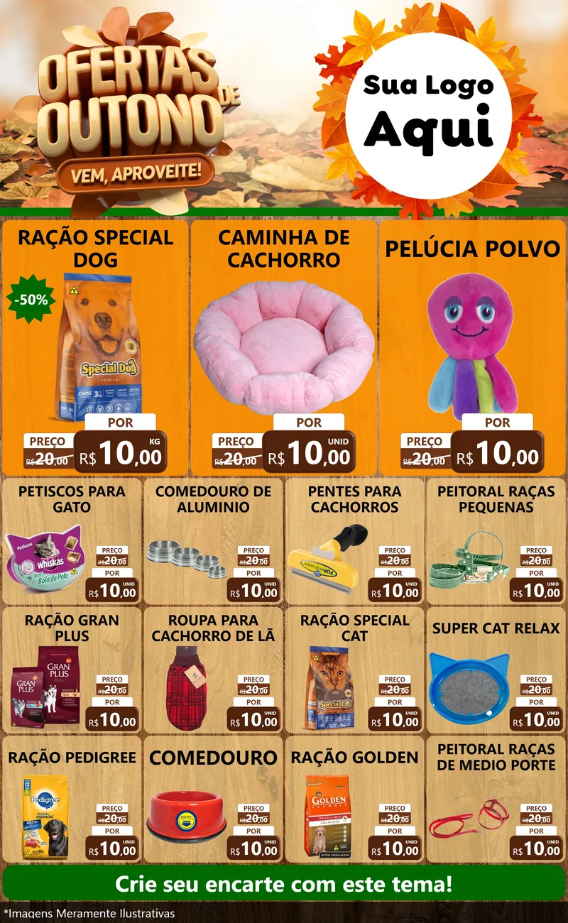 Modelo de Encarte para Encarte Grande com o tema Ofertas de Outono - Vem, Aproveite! para Pet Shop